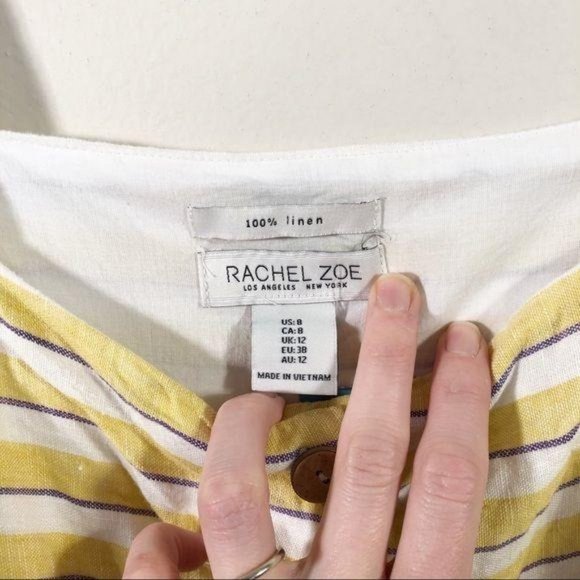 Rachel Zoe Yellow Striped Long Linen Dress, Size 8 - Picture 4 of 6